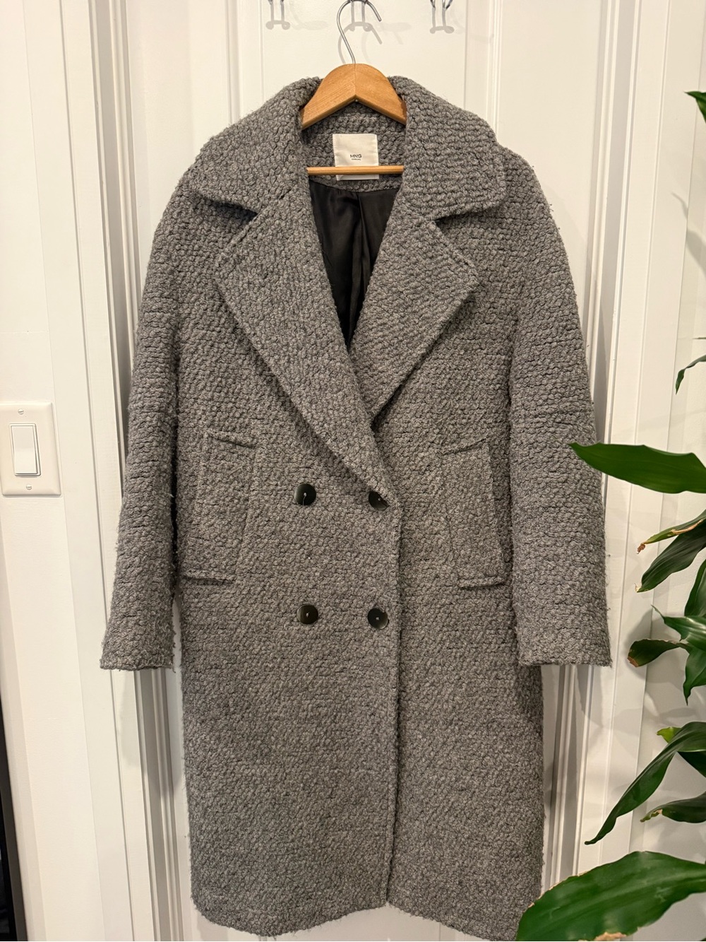 Gray Bouclé Double-Breasted Coat